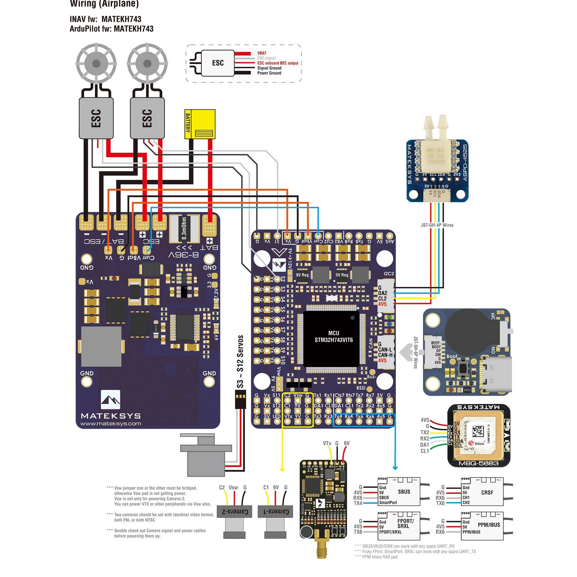 Контроллер полета MATEK H743-WING V3 ArduPilot INAV 3-8S H743 для радиоуправляемых многовинтовых