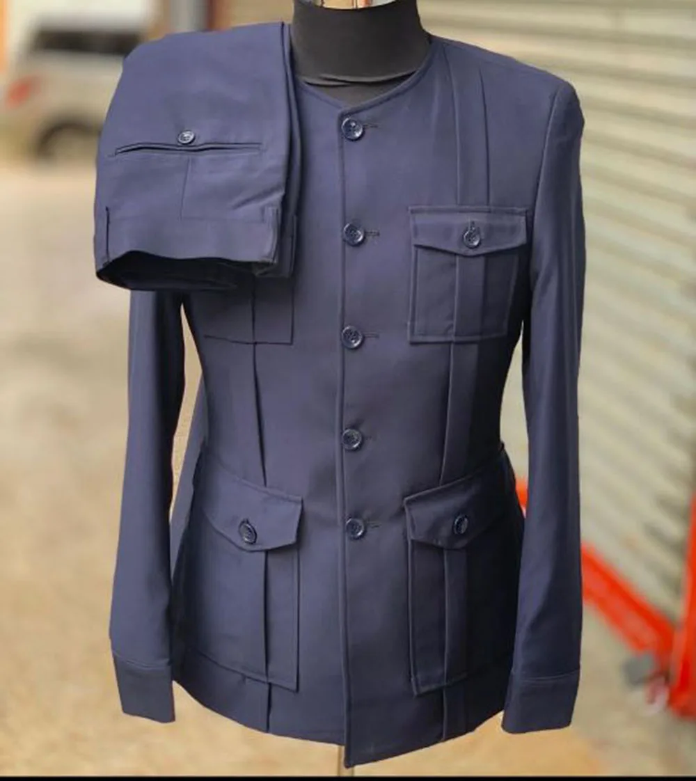 Темно-синий мужской костюм с круглым вырезом роскошный брендовый пиджак брюки