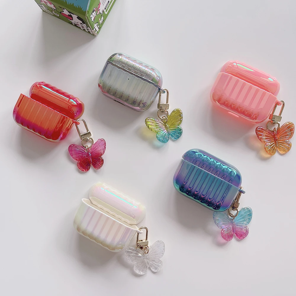 

Color Plated PC earphone case For Airpods 2 pro Luggage earphone protective Cover For Airpods case pro 2 with Butterfly Ornament