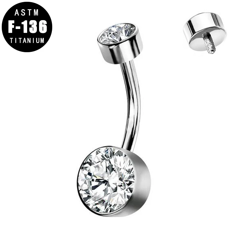 

ASTM F136 Titanium Belly Button Ring Navel Piercing Double Zircon Bar Drop Dangle Barbell Sexy Belly Ring Women Body Jewelry