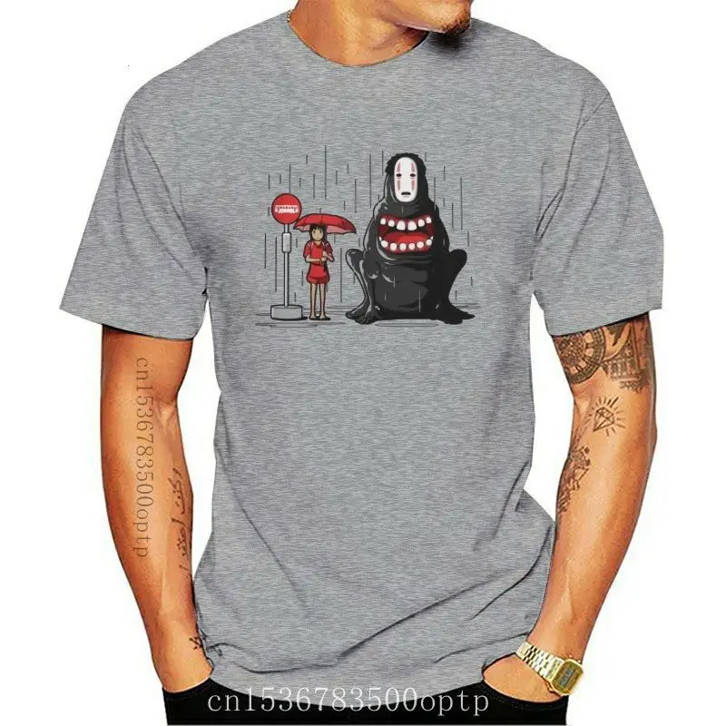 

Camiseta de Anime Miyazaki Hayao para hombre, camisa con estampado gráfico Harajuku, Spirited Away, Waiting The Bus con Kaonashi