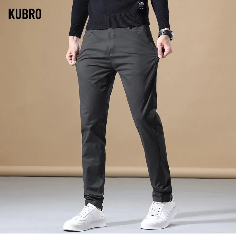 KUBRO 2023 Summer Men's Casual Straight Suit Long Spring Thin Fashion Pants Chic Talk Business Work Clothes Three Colors Select