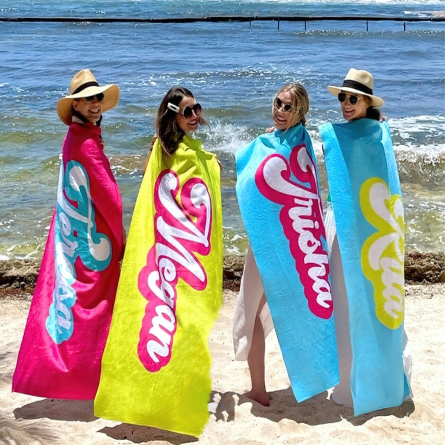 

Custom Bath Beach Towel Personalized Family Name Full Name Square Delicate Microfiber Outdoor Living Room Blanket Swimming Gift