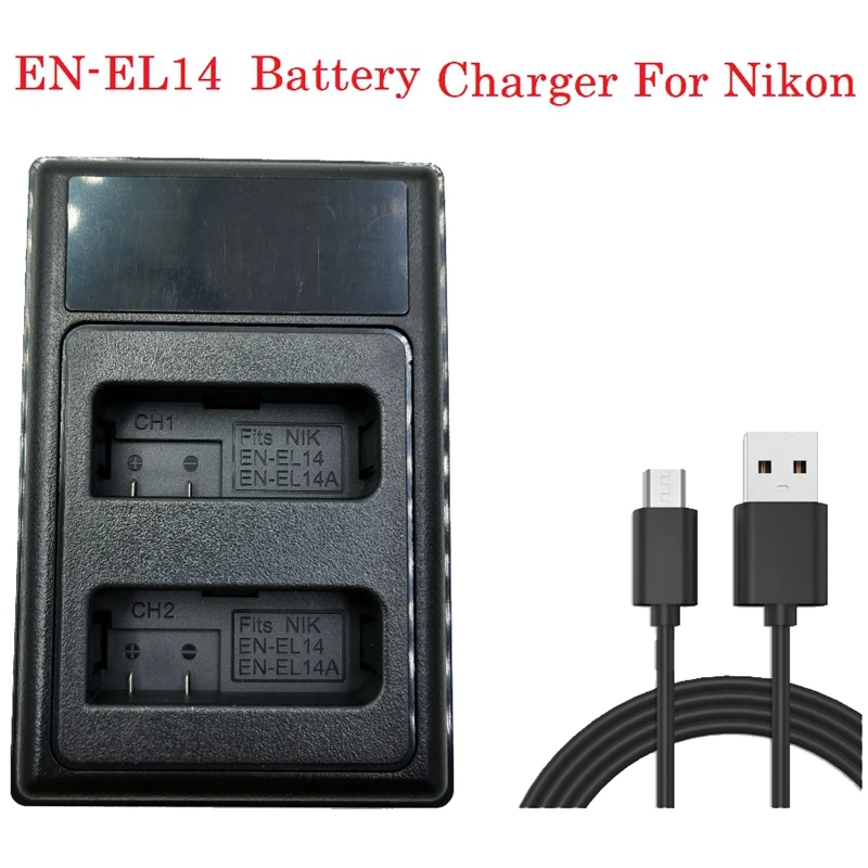 

EN-EL14 LCD USB Dual Battery Charger For Nikon D3100 D3200 D3300 D5100 D5200 D5300 Camera EN-EL14A Charger