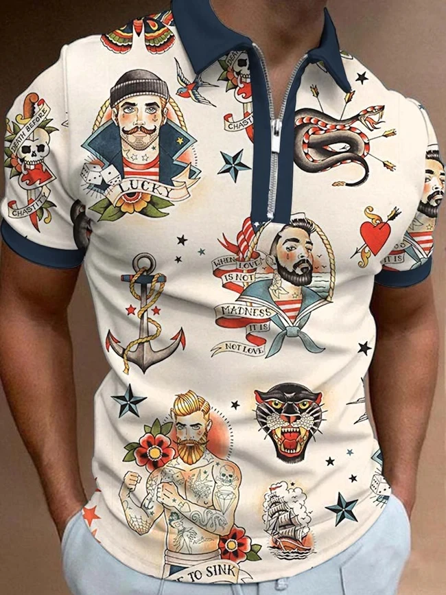 

Men's Vintage Sailor 3D Print Polo Shirt Tattoo
