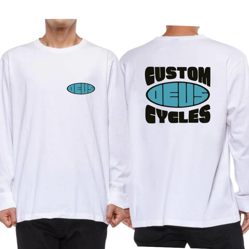 Повседневные Удобные белые футболки с длинным рукавом и графическим принтом DEUS EX