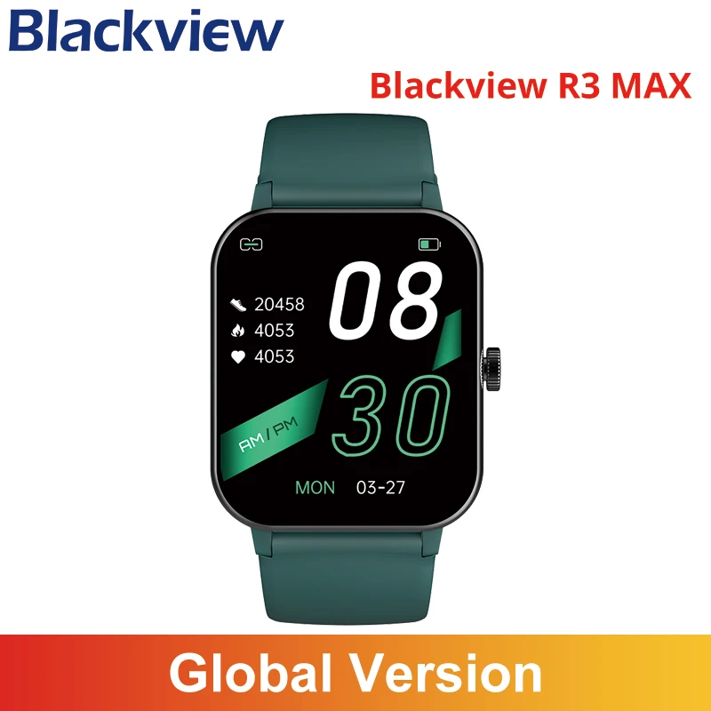 

Original Blackview R3 Max Smartwatch Body Temperature SpO2 IP68 Waterproof 15 Days Battery Life Music Playback Wristwatch