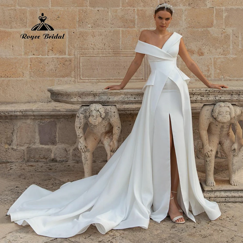

Roycebridal Simple A-Line High Slit Sweep Train Wedding Dresses 2023 Bridal Gowns For Women Custom Made Vestido De Novia