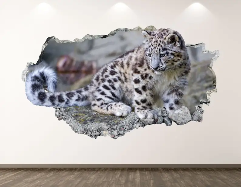 

Baby Leopard Wall Decal - Animal 3D Smashed Wall Art Sticker Kids Room Decor Vinyl Home Poster Custom Gift KD239