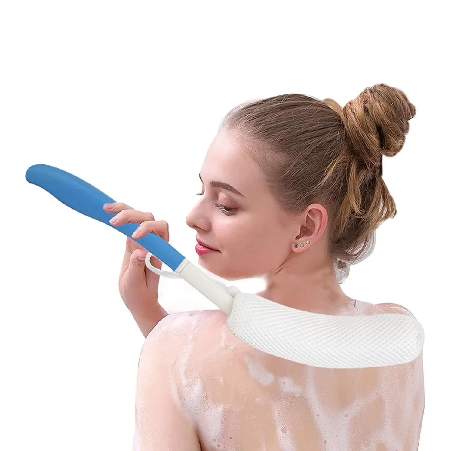 

people Suitable For Elderly Bath Sponge Great Ergonomics Silicone Back Scrubber For Shower Long Anti-Slip Curved Handle