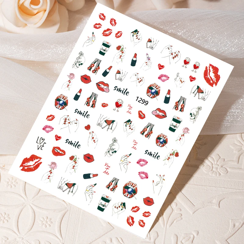 

1PCS Valentine's Day Stickers Nail Art Decorations Love Heart Rose Red Lips 3D Nail Stickers Nail Art Decals Nail Sliders