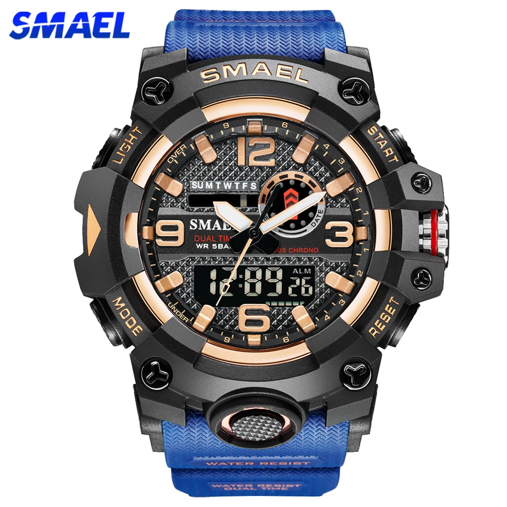 

SMAEL Mens Sports Watches Waterproof Military LED Digital Quartz Watch Men Electronic Wristwatch Fashion Student Alarm Stopwatch
