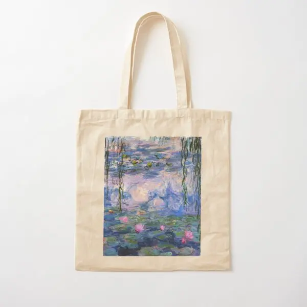 

Water Lilies Monet Cotton Canvas Bag Fabric Handbag Shopper Casual Foldable Travel Tote Grocery Fashion Reusable Printed