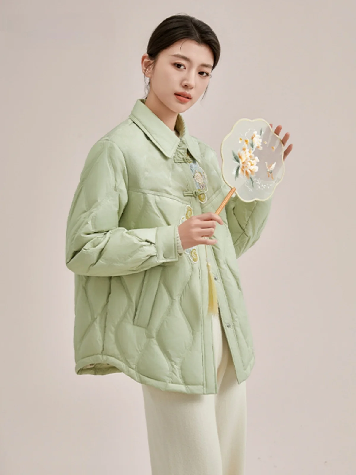 Duck новый китайский пуховик женская рубашка с воротником тонкая зима 2024 новая