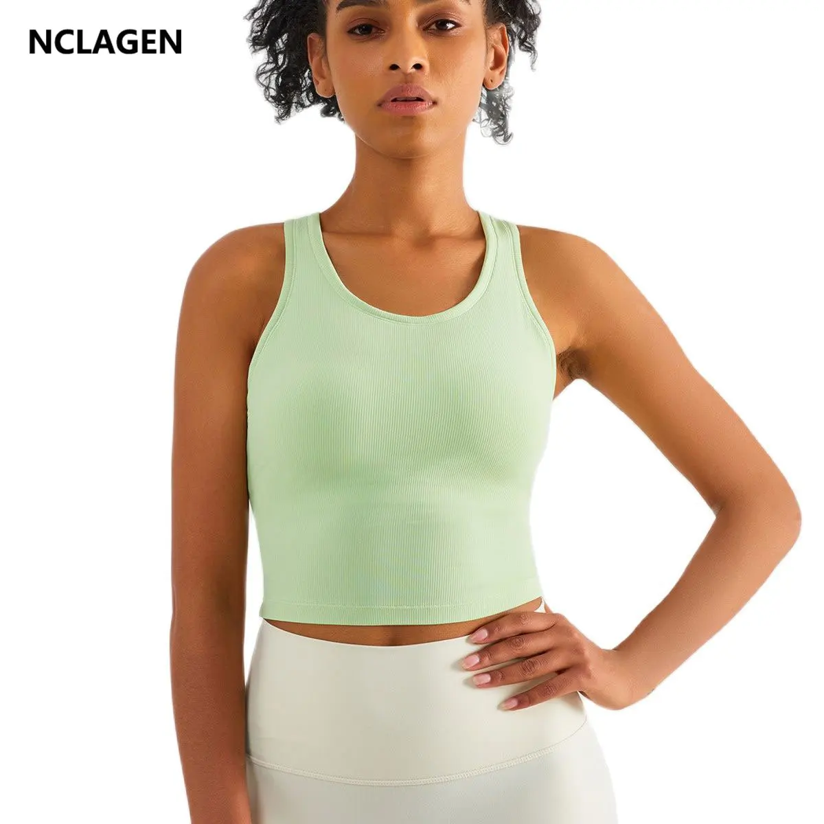 

NCLAGEN 2 In 1 Women Yoga Vest Fitness Bra High Impact Crop Tank Top Gym Padded Running Workout Elastic Push-up Sport Underwear