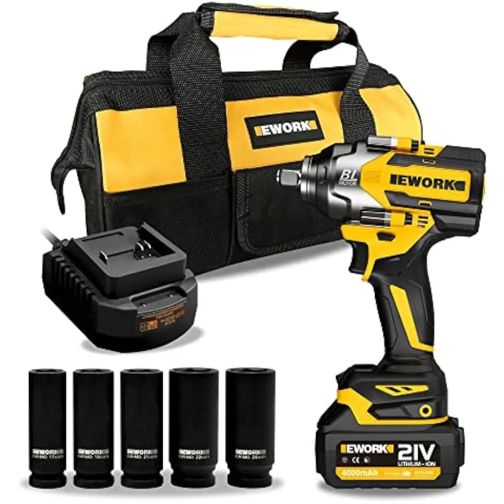 

1/2 inch 21V Brushless High Torque Impact Gun Max 700 Ft-lbs Power Impact Wrenchs with 4.0Ah Li-ion Battery, Fast Charger