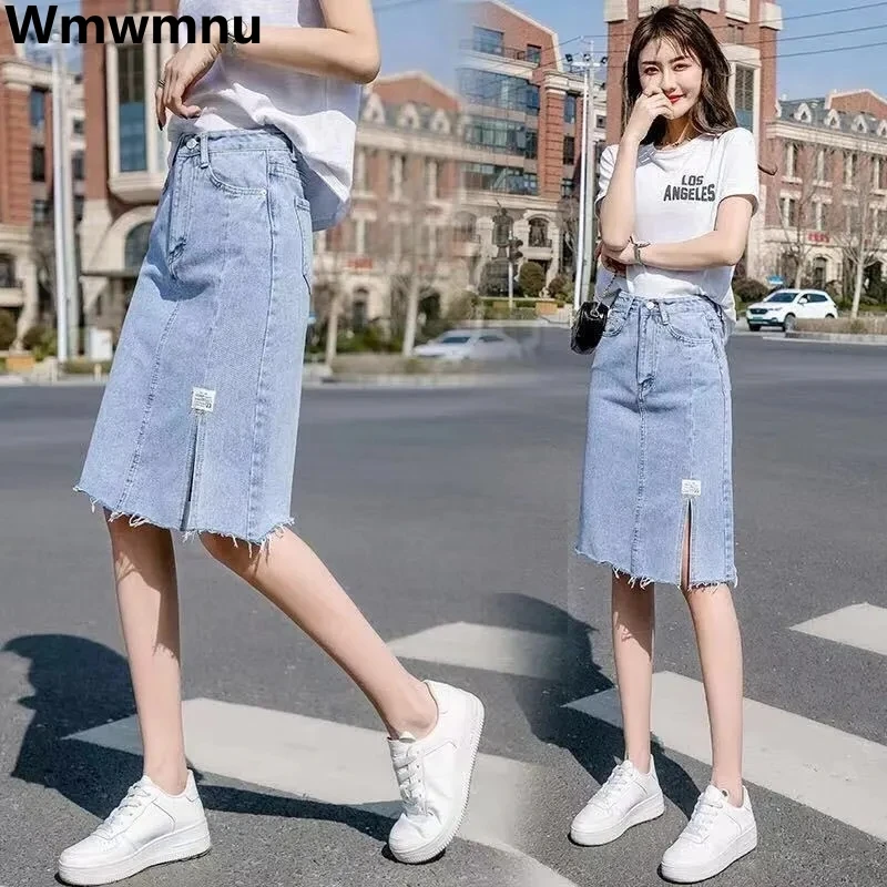 

A-line Split Denim Midi Skirt High Waist Women Trendy Falda Casual Korean Fashion Skirts Jean Classic Aesthetic New Summer Jupe