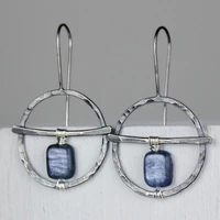 vintage creative beats plated big silver ring earrings vintage hand wound faux lapis lazuli earrings jewelry