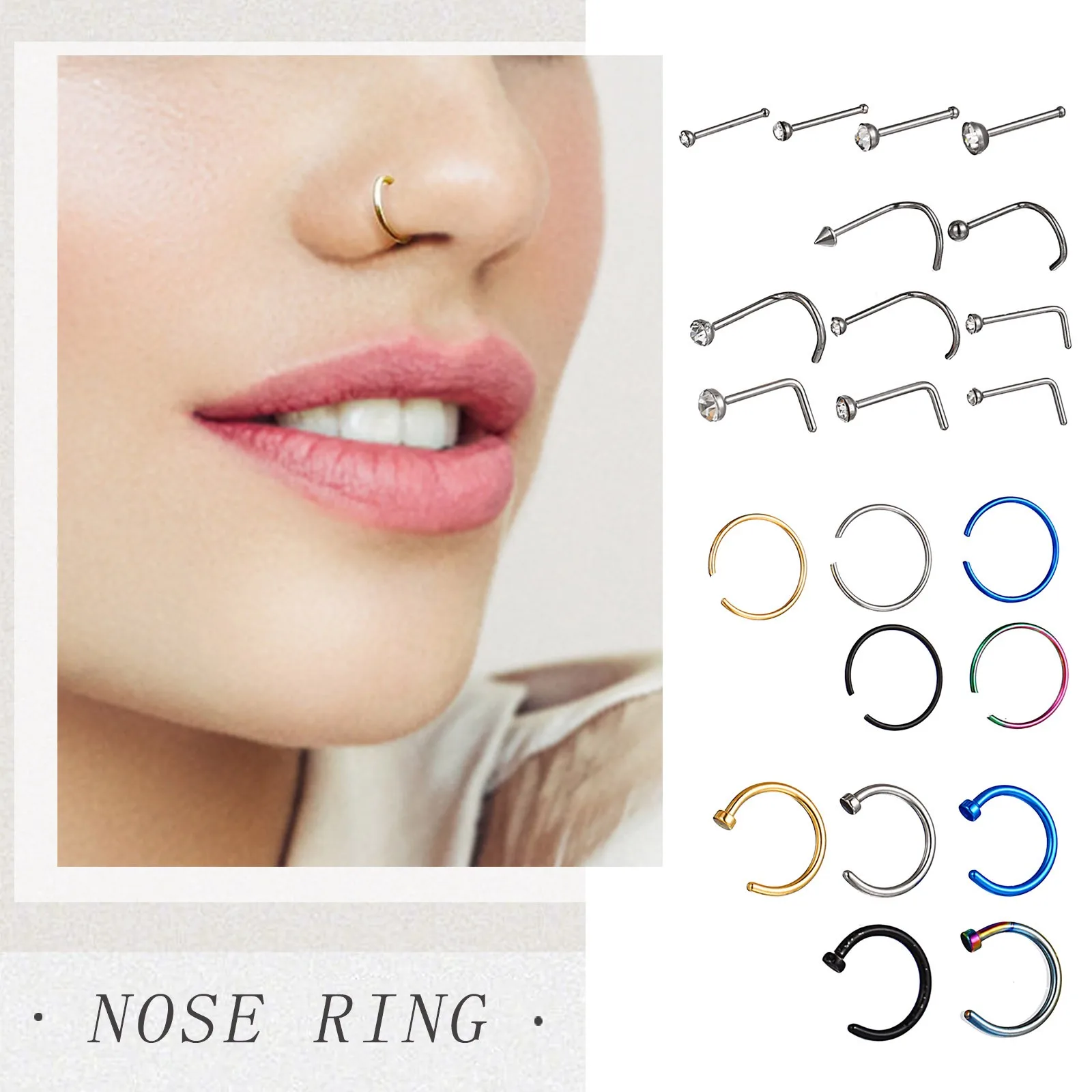 

C Shaped Nose RingsFalse 22 Nail Nose Mixed Stainless Steel Piercing Nose Ring Nose Set C Shaped Nose Nose Stud And Hoop Set