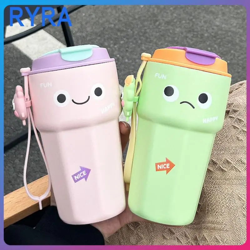 

Thermos Cup Dust Proof Design Good Sealing Performance Vacuum Flask Straw Cover Design Portable Handle Traveling Drum