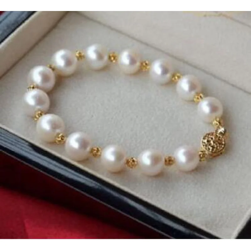 

BEAUTIFUL 7.5"-8" AAA+ 9-10MM SOUTH SEA GENUINE WHITE PEARL BRACELET