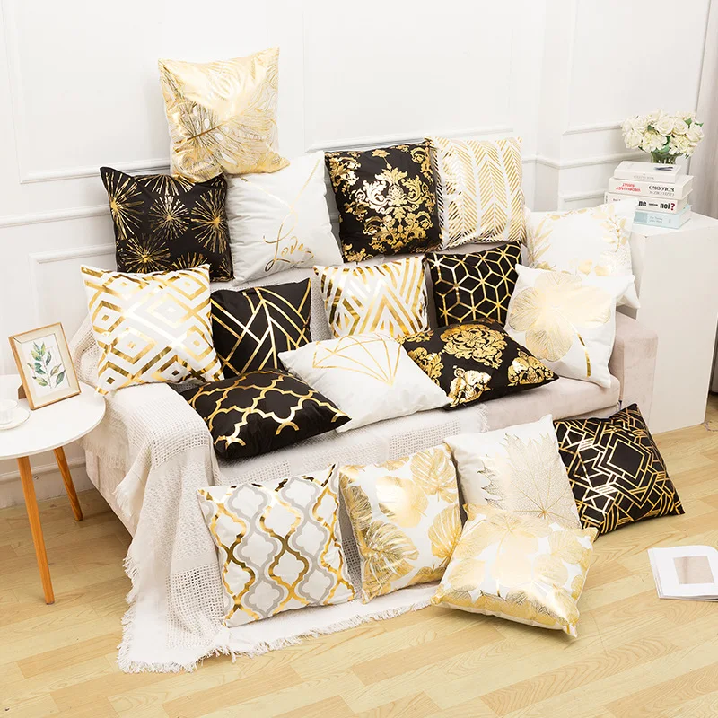 

45cm Stamping Gold Pillowcase Retro European Style Sofa Cushion Cover Home Decorative Short Plush Pillow Cover Cushion Bed Car