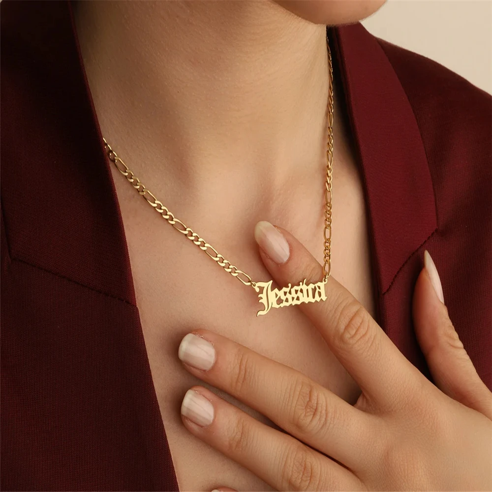 

Индивидуальное ожерелье-цепочка «Фигаро», персонализированная Подвеска из нержавеющей стали для женщин и девушек, женские рождественские ...