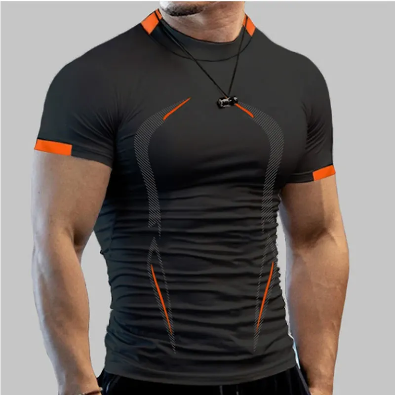 2023 Short Sleeve Breathable Sport T Shirt Men Compression O Neck Quick Dry Men's Running Tight-Fitting T-Shirt Fitness Gym Top