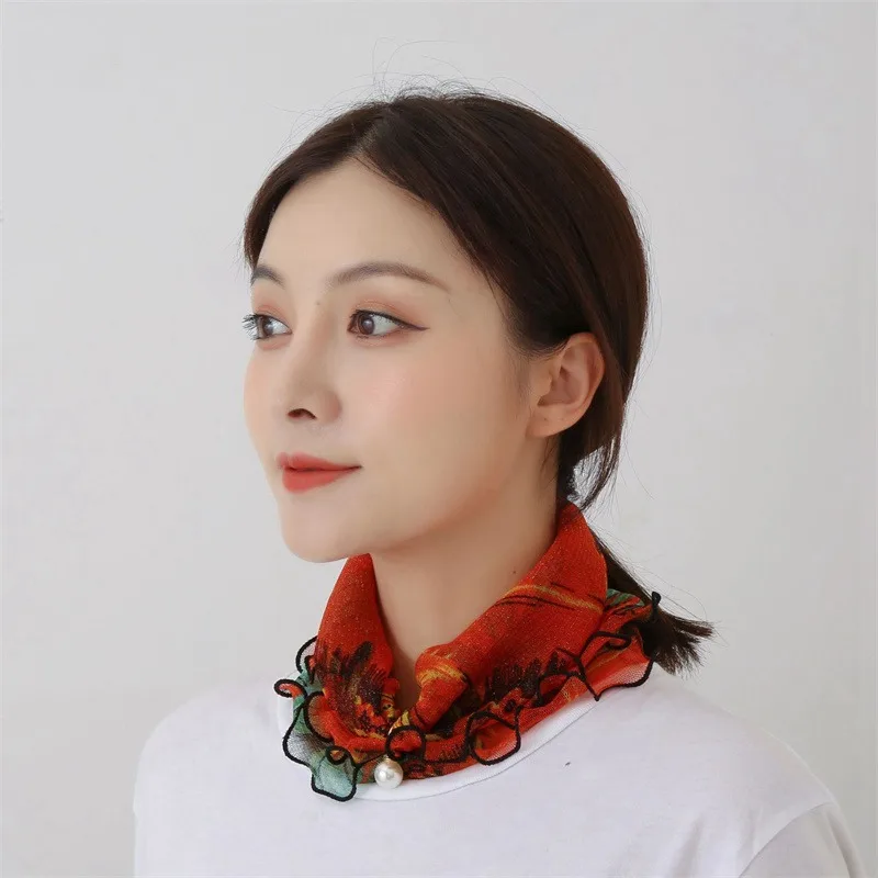 

Fashion Wood Ear Edge Scarf Women's Pearl Scarf Printed Gold Silk Headband Lace Scarfs Gold Thread Multi-functional