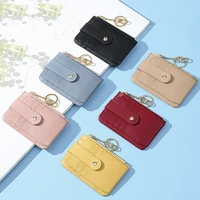 fashion womens mens zipper credit card holder cover pu leather small wallets short coin purses with keychain money bag clip