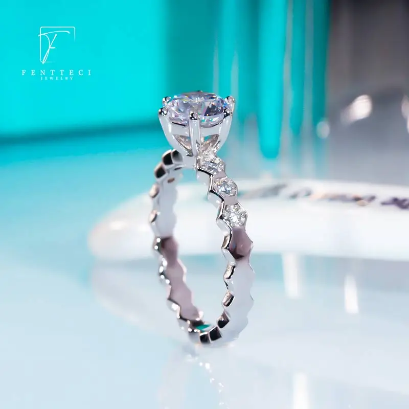 FENTTECI 925 Sterling Silver Real Moissanite Honeycomb Ring 1 Carat Fashion Elegant Female Christmas Party Gift Wedding Proposal