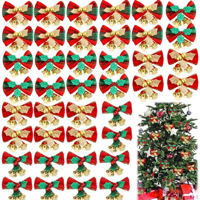 

Bell Bow Tie Bell Bow Plaid Christmas Tree Pendant Christmas Bow Tie Bell Bow Flocking Cloth High Quality Materials