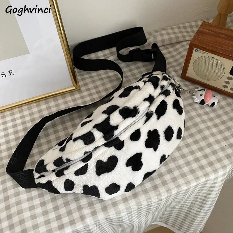 

Поясная Сумка женская с коровьим принтом, модная плюшевая Сумочка на плечо, шикарный милый пушистый мягкий забавный кошелек на осень-зиму