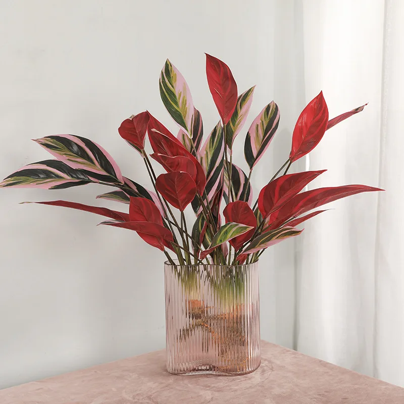 

7 Colorful Arrowroot Leaves Artificial Plants Aesthetic Room Decor Home Garden Accessories Christmas Jungle Decoration Bedroom