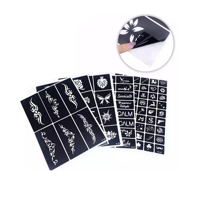 

A4 Size/sheet Small Finger Airbrush Glitter Tattoo Stencils Women Kids Drawing Template Reusable Cat Butterfly Henna Stencil