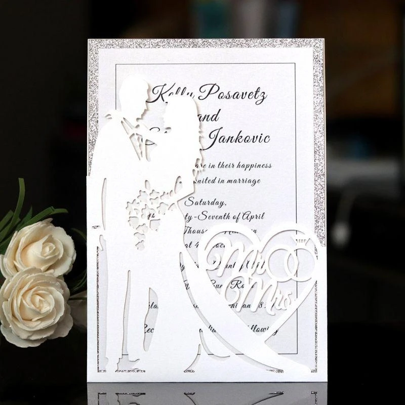 Фото 20шт/сет CUT MR & MRS Wedding Invitation Card Card Card Brida №4