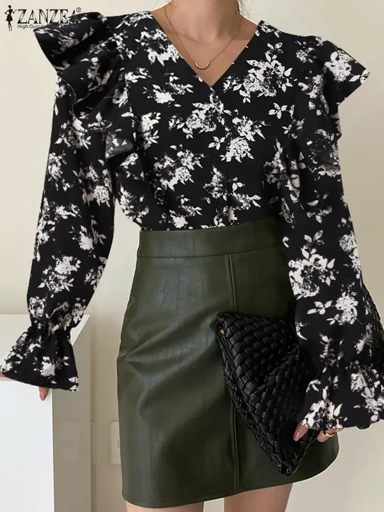 

Блузка ZANZEA женская с принтом в богемном стиле, топ с пышными рукавами, Повседневная Туника с оборками, свободная рубашка, большие размеры, ве...