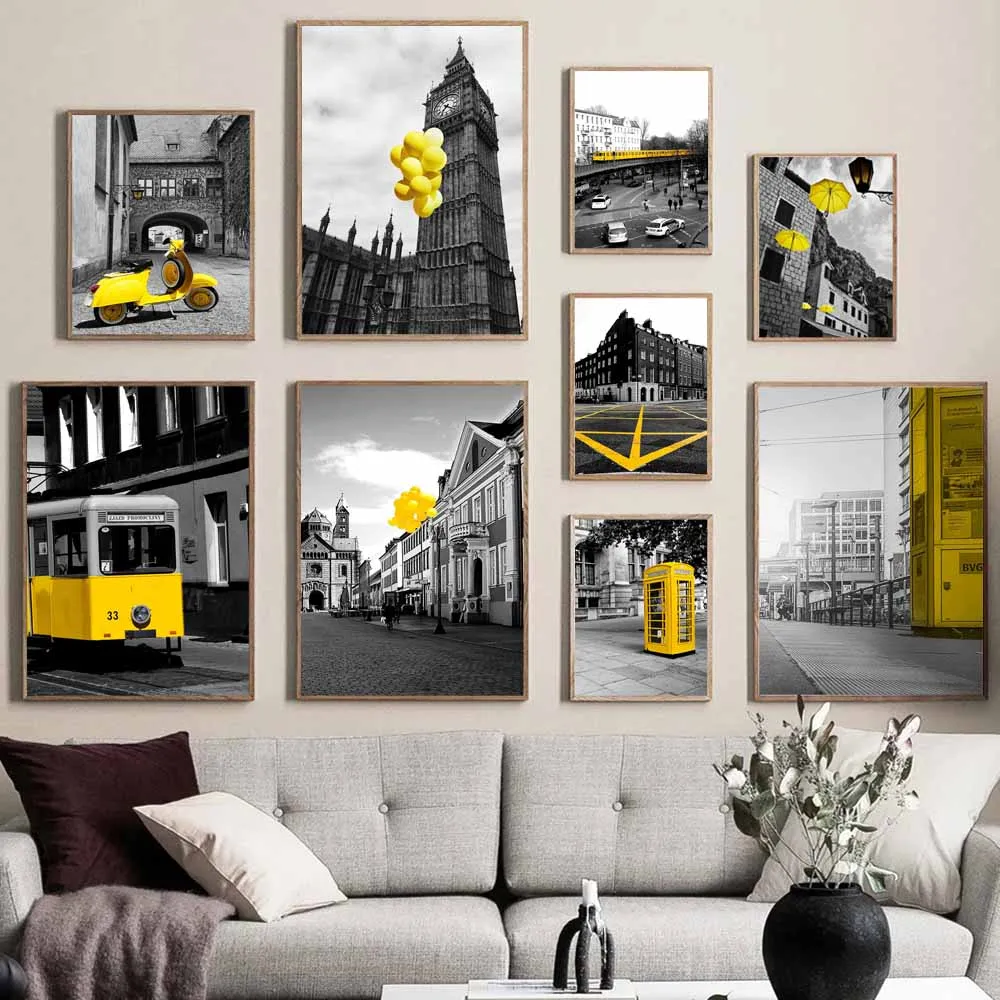 

Nordic city landscape fashion silk painting black and white poster office wall painting living room home decoration mural