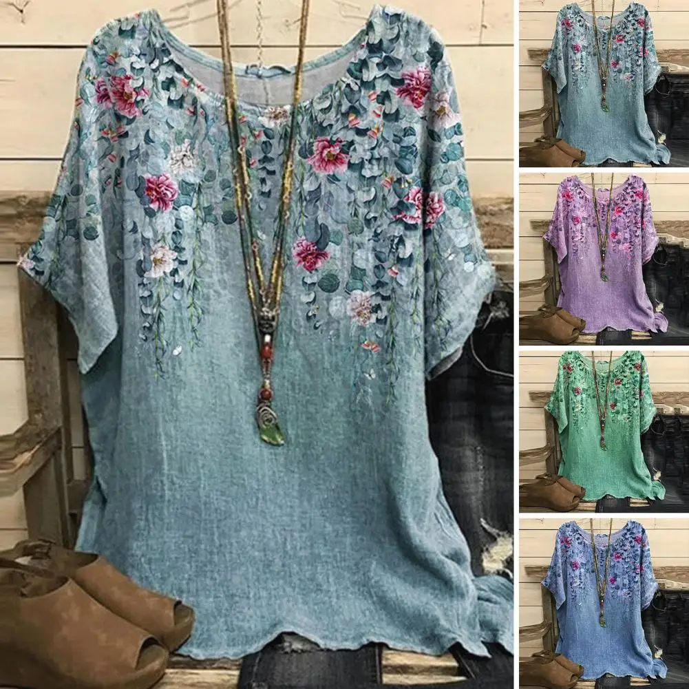 

Женский пуловер с коротким рукавом и круглым вырезом, с цветочным принтом