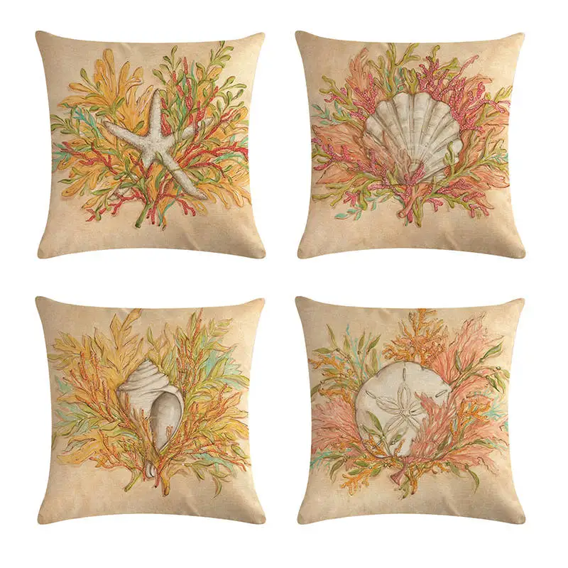 

Marine life Letter Cushion Cover Throw Pillow Cotton Linen Home Decor Handmade Custom Printed Pillow Case T105
