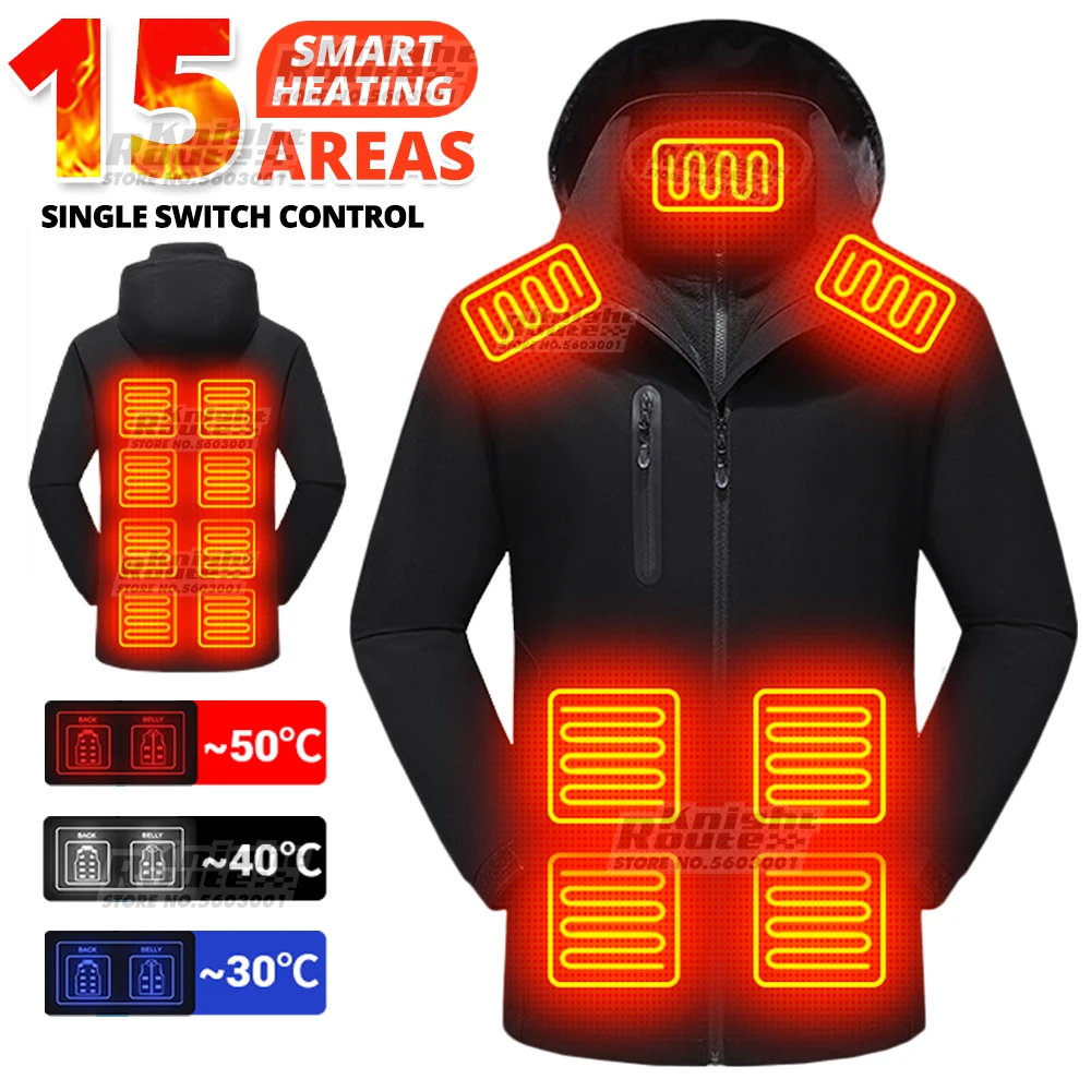 

New 15Areas Winter Heating Jackets USB Heated Vest Ski Motocross Warm Vest Motorcycle Jacket Thermal Hiking Clothing Fashion Man