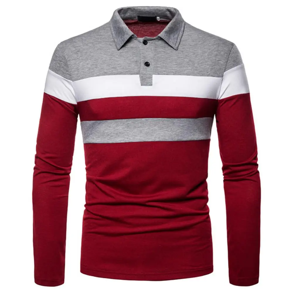 

Рубашка мужская с длинным рукавом, Повседневная Блузка на пуговицах, с отложным воротником, в полоску, с цветными блоками