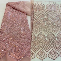 hot sale embroidered french tulle lace fabric with beads nigerian net lace fabric