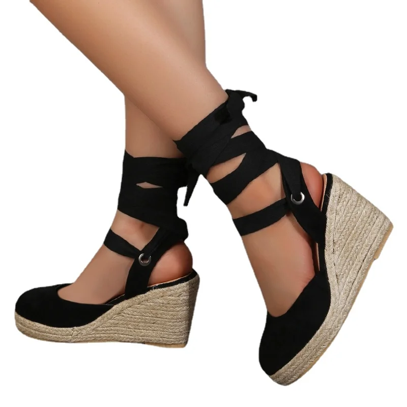 

Sandals Wedges Shoes Women Platform Heels Summer Strappy Mules 2022 Black Elegant Woman Ankle Straps Casual Espadrilles Wedding