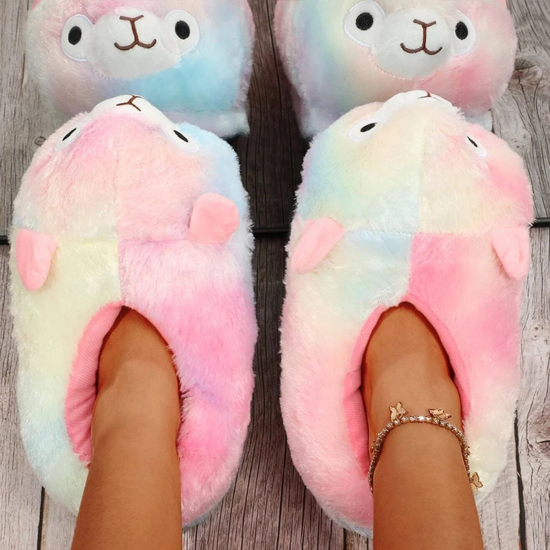 2022 All Inclusive Alpaca Cotton Slippers Fashion Women Home Slippers Winter Warm Ladies Plush Shoes One Size Fluffy Shoes