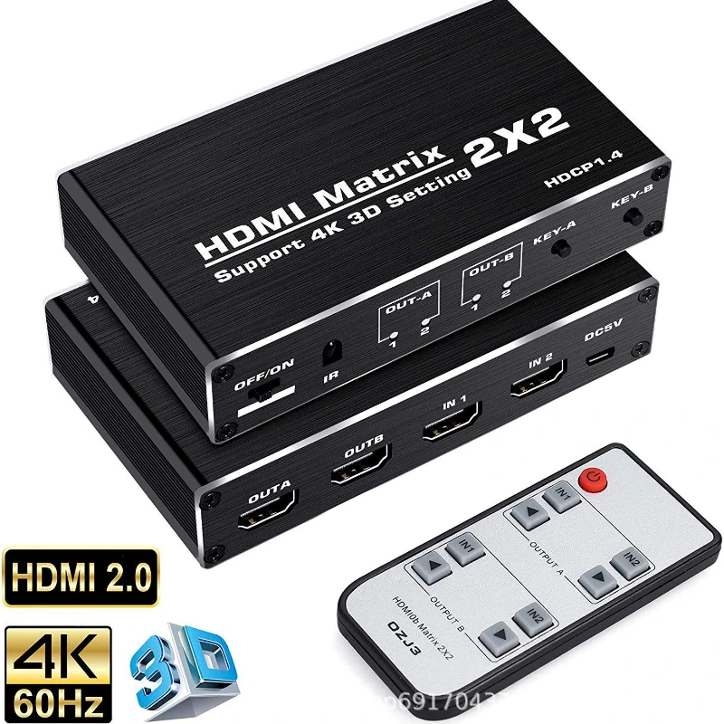 Enlarge HDMI Switch Matrix 4K HDMI-compatible Matrix Switcher 2x2 Adapter 1080P 3D Switcher 2 In 2 Out for PS4/PS3 TV Box