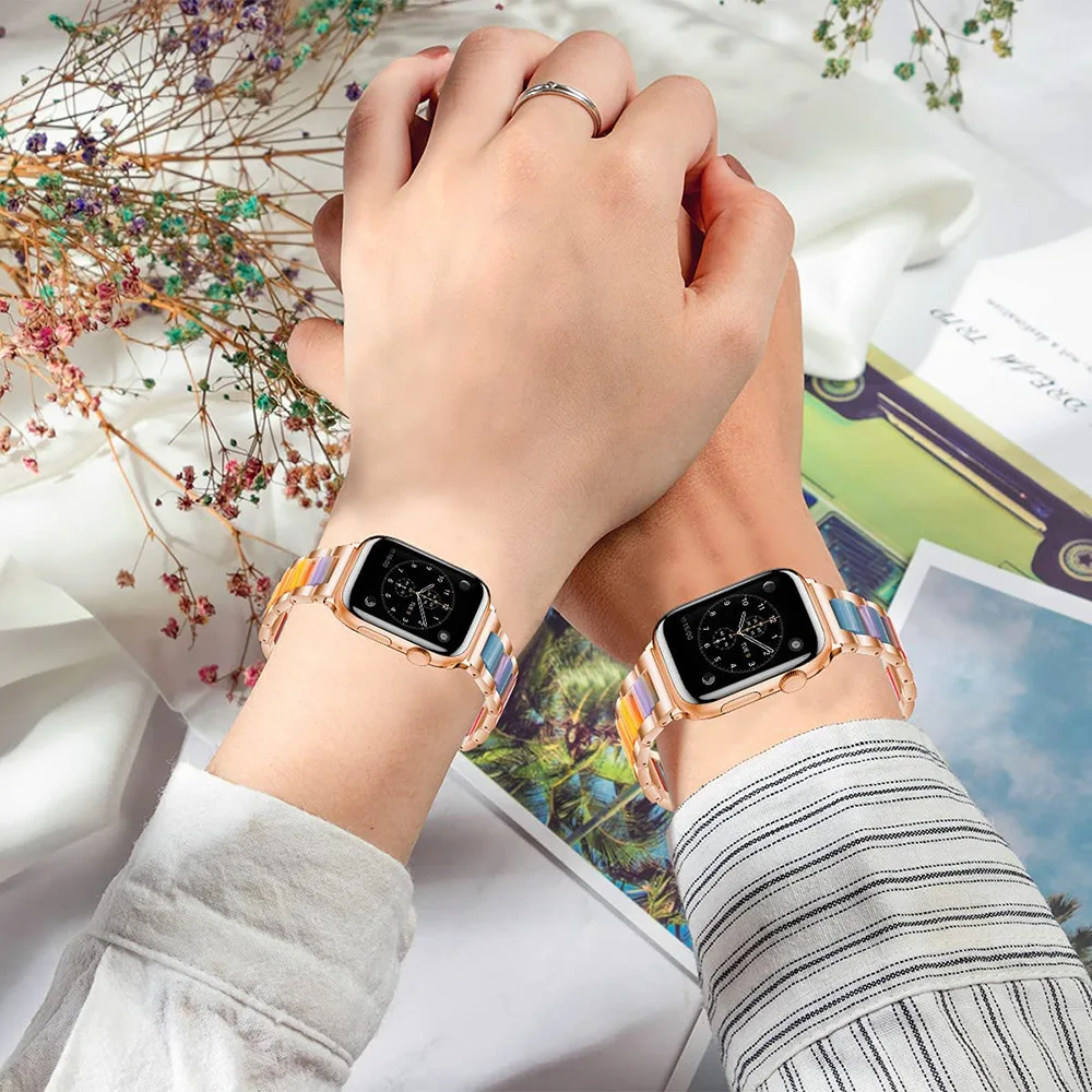Resin watch strap for apple watch band 49mm 45mm 44mm 42mm 38mm 40mm 41mm metal bracelet iwatch series 8 7 6 SE 5 4 3 ultra belt
