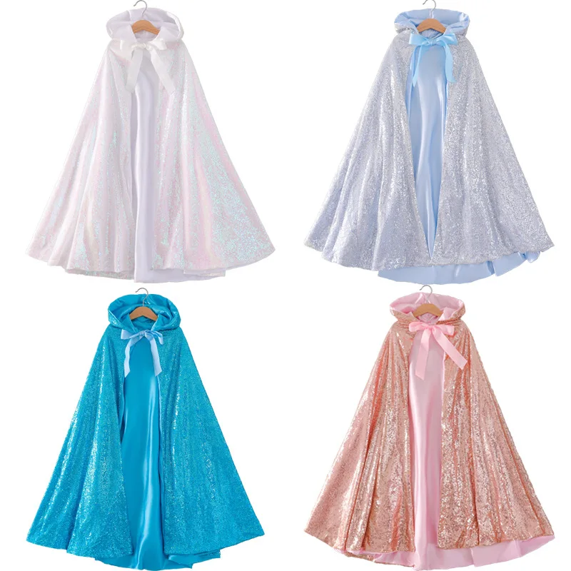 

Sequins Hooded Cloak Baby Girls Cloak Snow queen Princess Long Cape Costume Kids Dress Up Jacket Kids Coat Cosplay Clothing