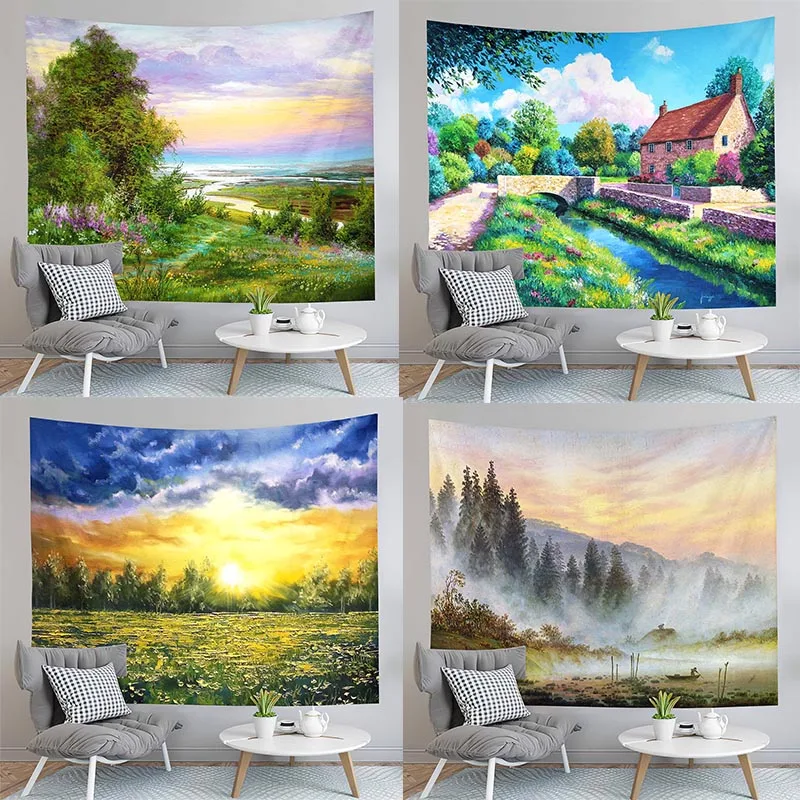 

Rural Landscape Tapestry Tree Flower Tapestry Creative Art Tapestry Living Room Bedroom Dormitory Can Be Customized