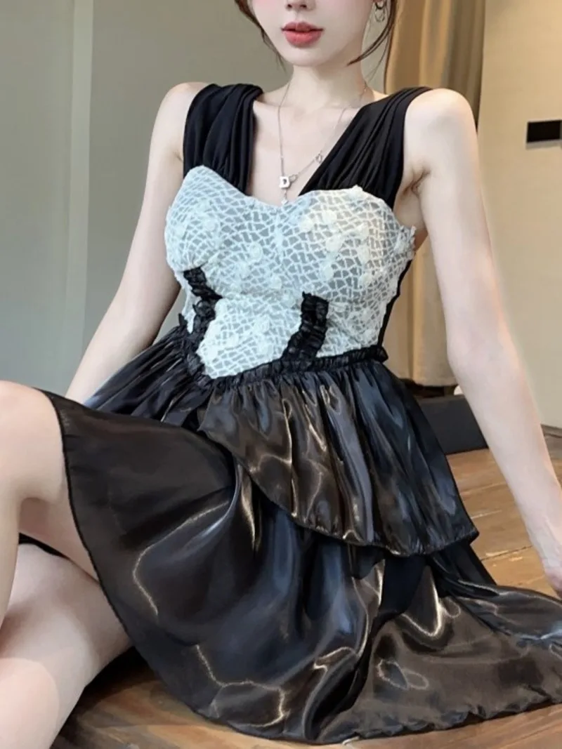 

Женское платье-мини для ночного клуба, ТРАПЕЦИЕВИДНОЕ женское платье-трапеция с острыми девушками и тонкими бретельками, сексуальное необычное платье, элегантное платье OUM0